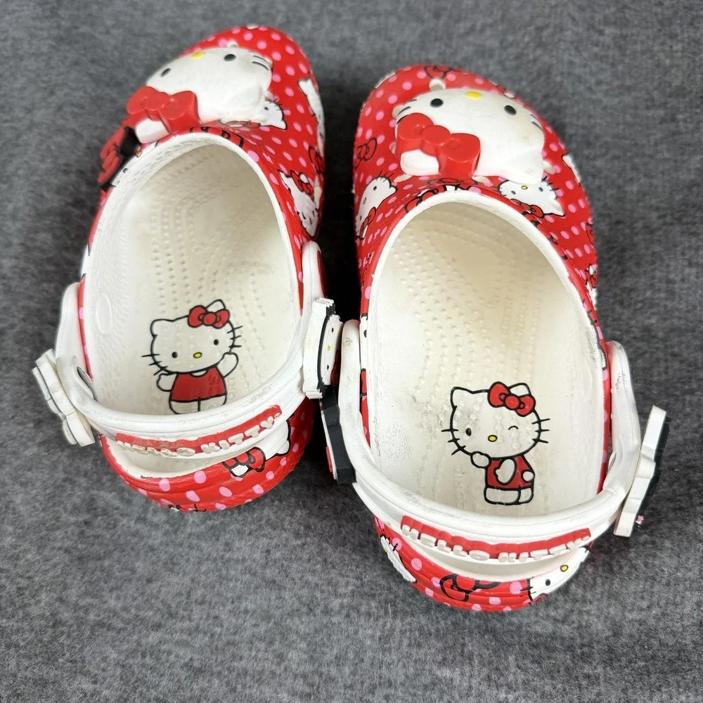 Crocs Hello Kitty Kuromi Clog Sandals Girls Size 11 C Red Polka Dot Print Anime - Picture 11 of 13